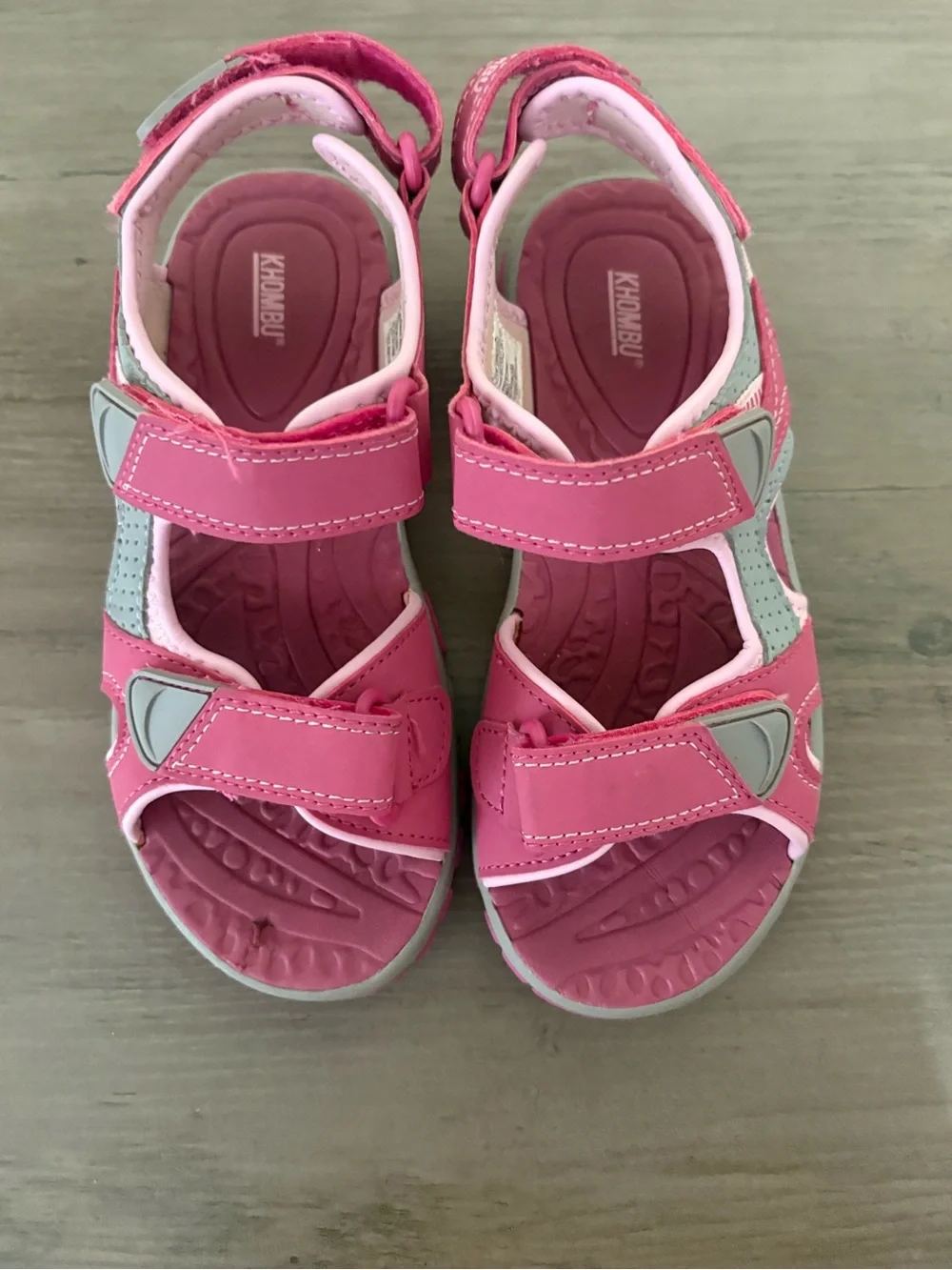 Khombu Girls Pink Gray Sport Sandals Size 2 Hook & Loop